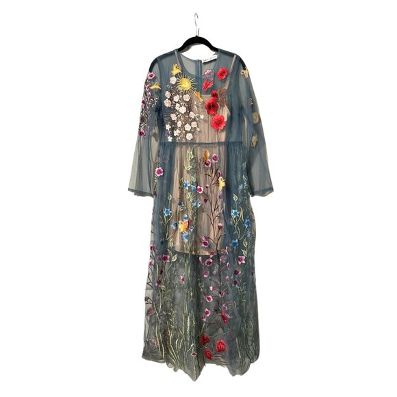 BLUEOXY Dresses & Skirts - BLUEOXY sheer tulle floral embroidered dress XXL fits like L